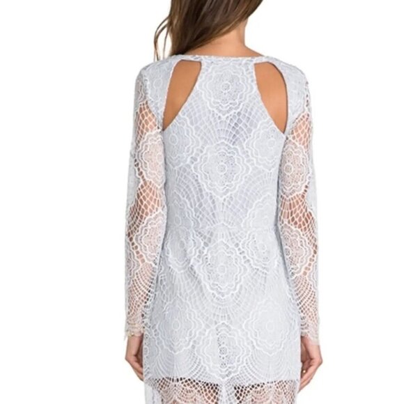 For Love & Lemons Dress Sheath Mini Lace Cut Out Long Sleeve Ivory Size Medium - Picture 4 of 9
